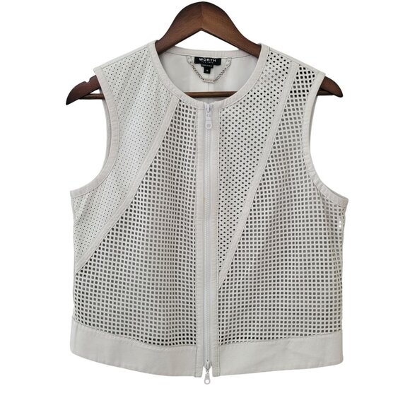 Worth New York Jackets & Blazers - Worth New York Genuine Leather Zip Front Vest Size 10 White Perforated Moto